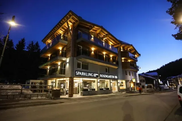 Hotel Rosengarten exterior at dusk